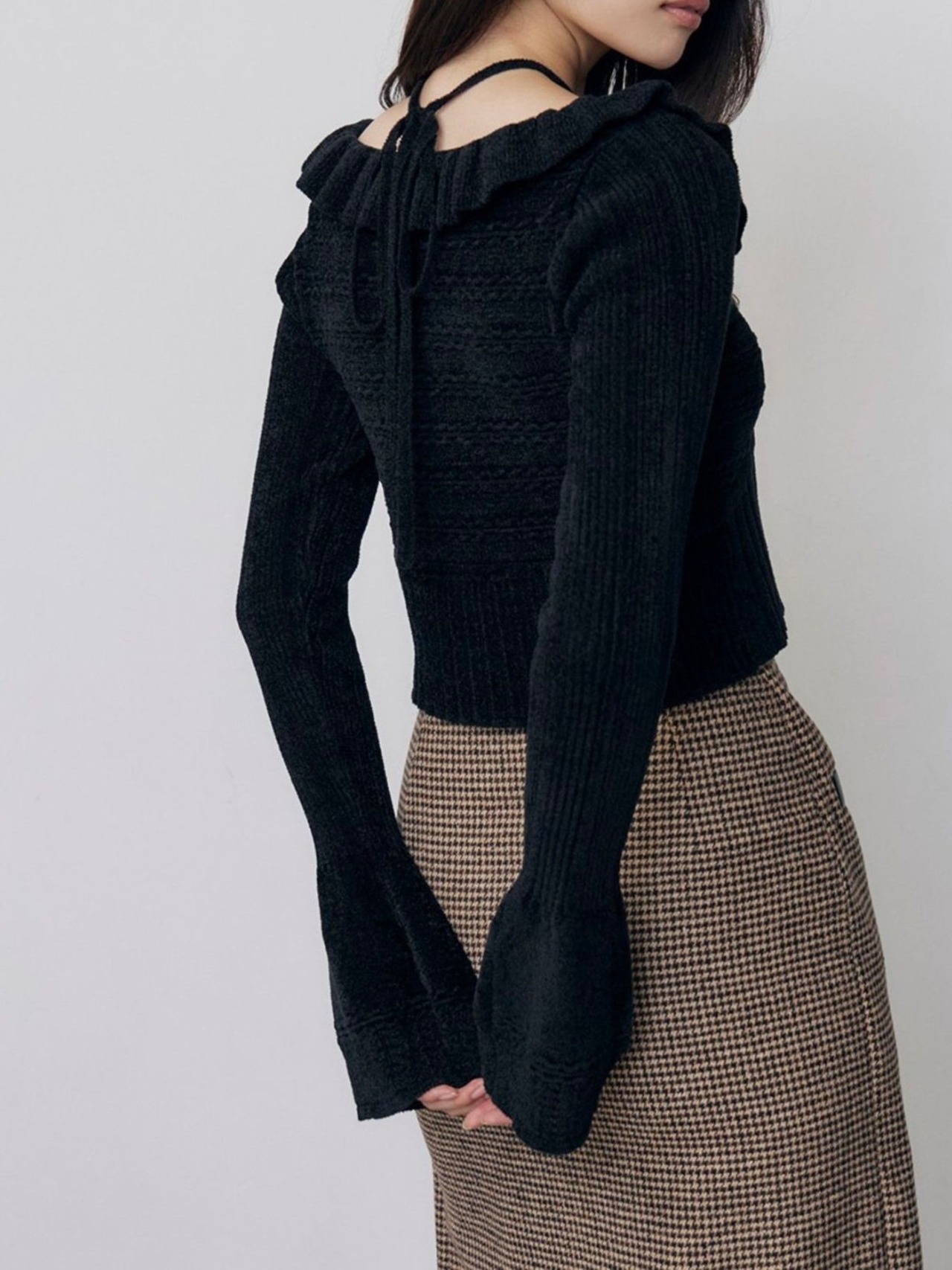 Frill Lace Knit Top / BLACK - 1