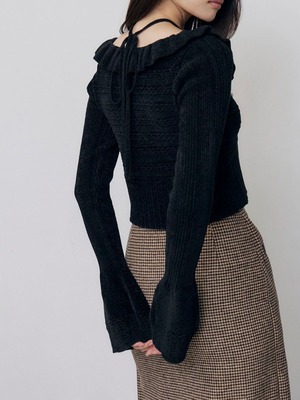 Frill Lace Knit Top / BLACK