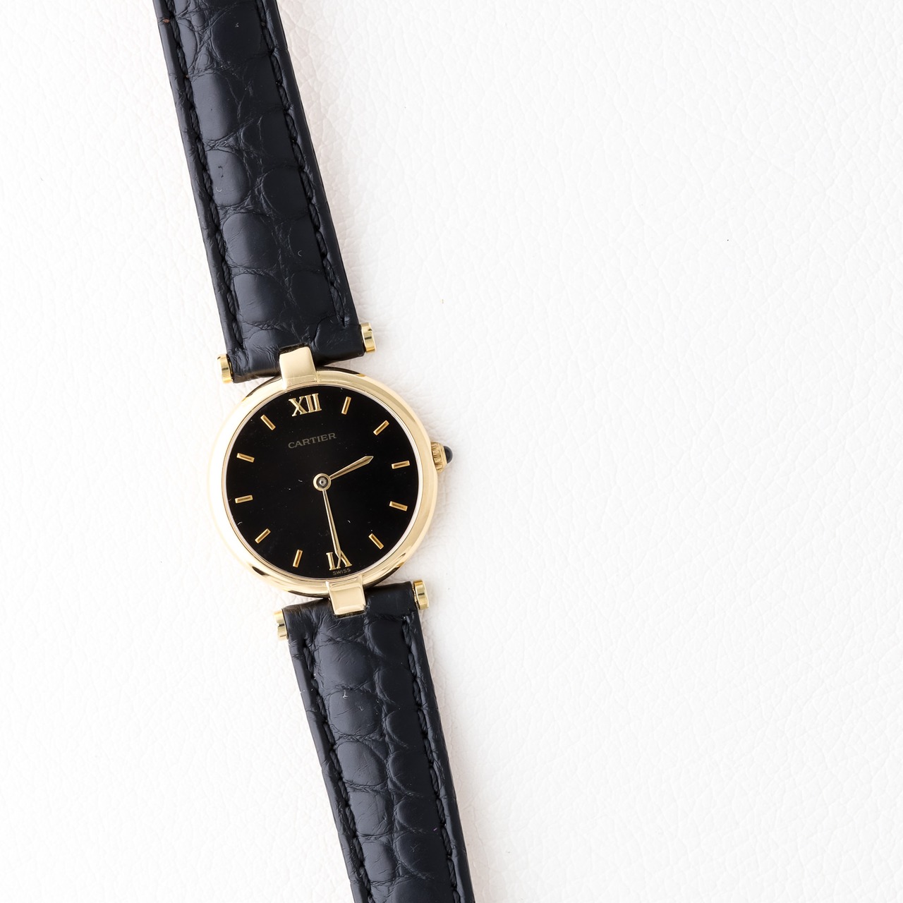 カルティエ ヴァンドーム 黒文字盤 金無垢  レザー