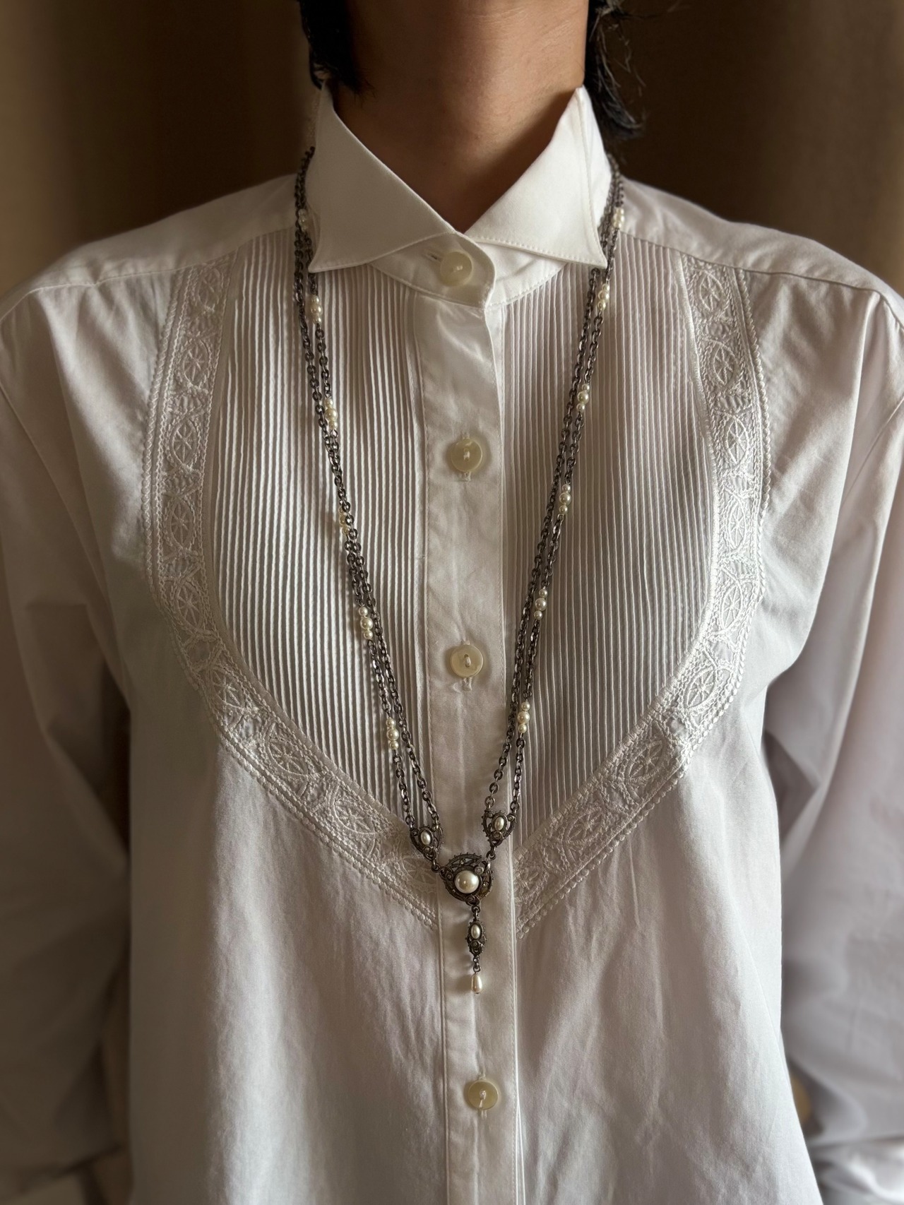 classic pearl vintage long necklace-5218-4
