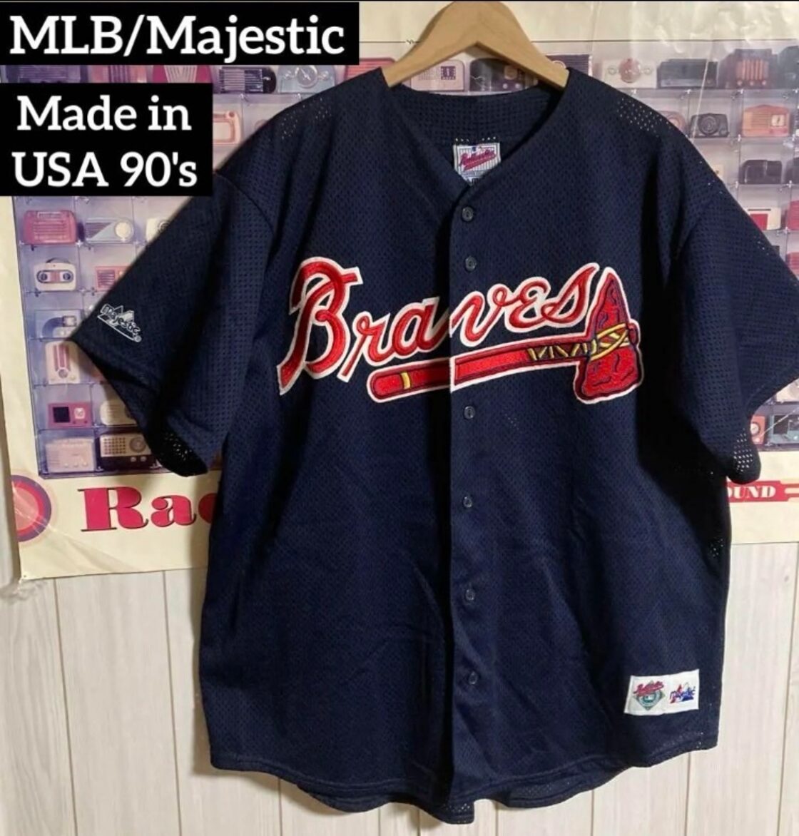USA製90s MAJESTIC MLBアトランタブレーブスベースボールゲームシャツ 