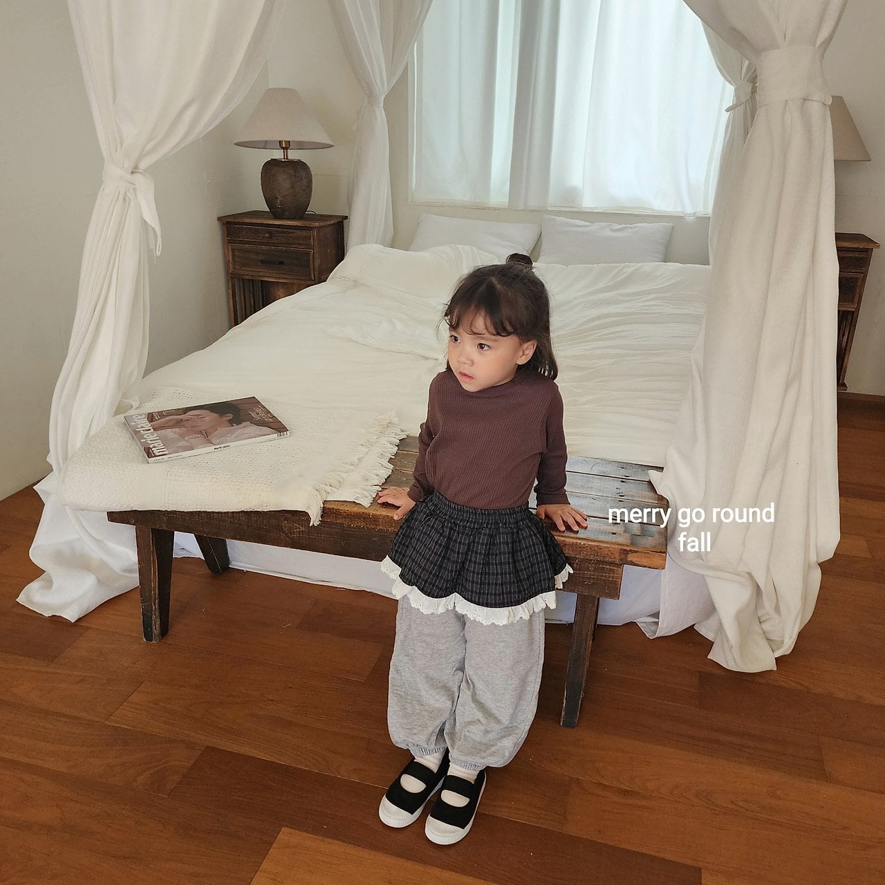 【即納】merry go round / check skirt jogger pants