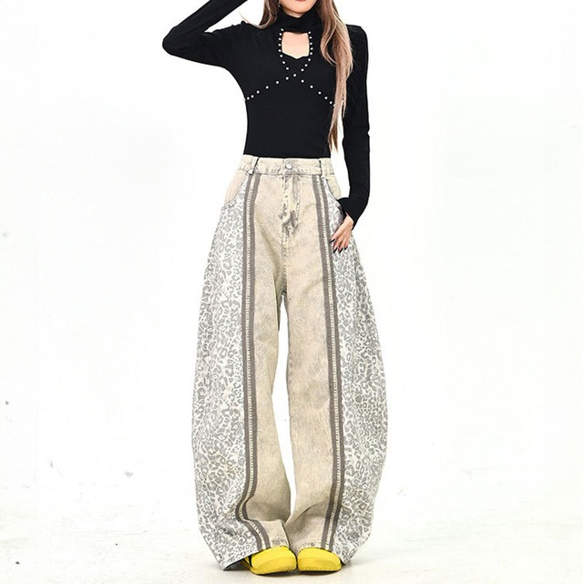 レオパードパネルミックスワイドパンツ 2col   R01502