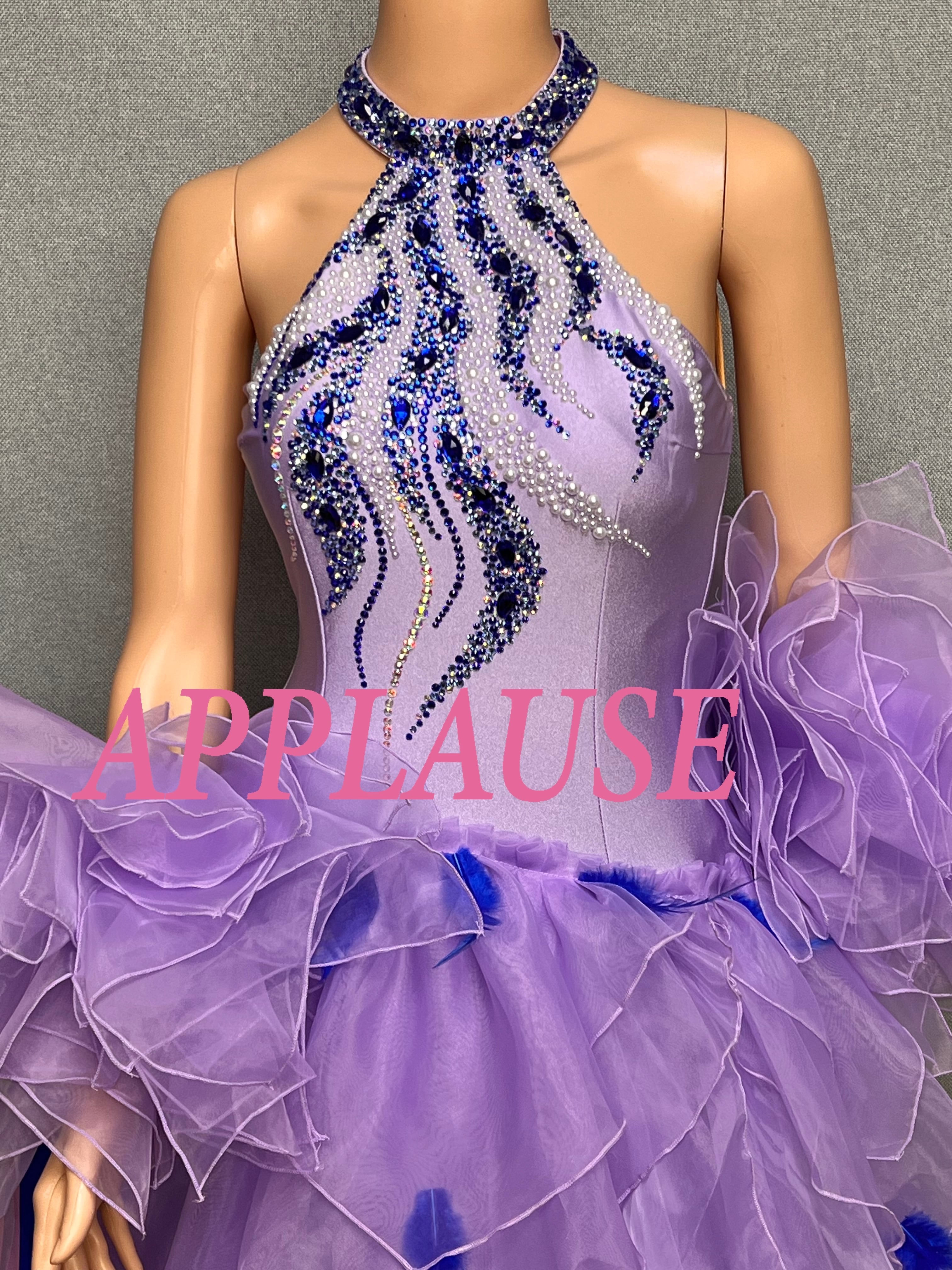 【新着】社交ダンス ドレス　スタンダード　モダンドレス　ラベンダー　M   ST-２６-３  デモ・競技用ドレス　発表会衣装　パーティドレス　ワンピース　舞台衣装