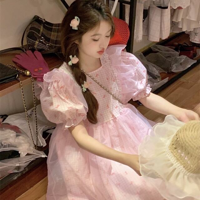 予約販売】ワンピース レディース ピンク シアー ショート丈