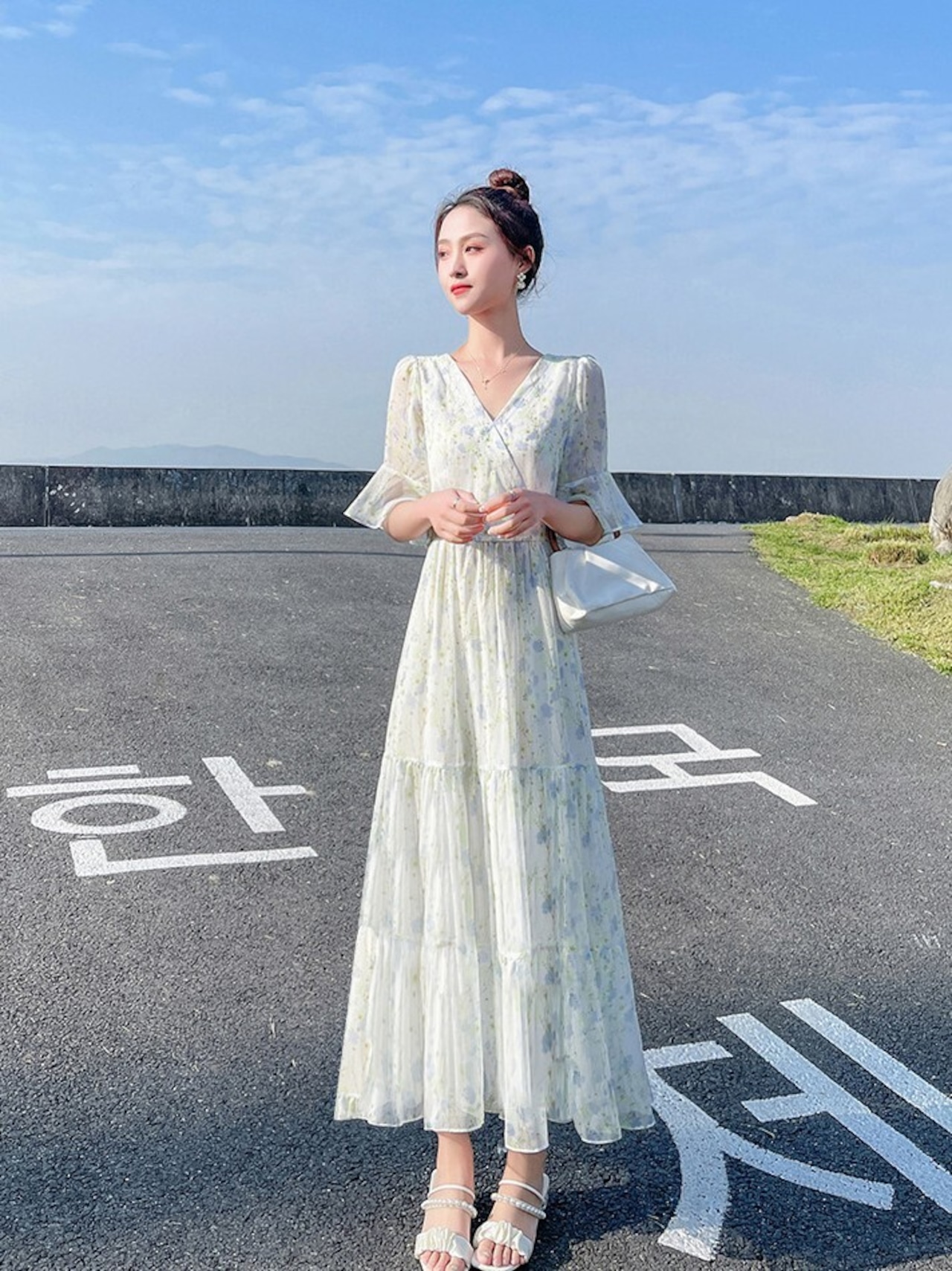 シフォン花柄フリル ワンピース K2205