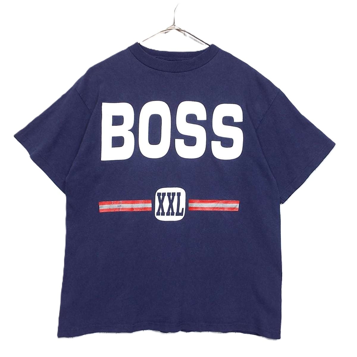 【新品未使用】定価22,000円 BOSSボス 半袖Tシャツ ネイビー XXL シングルステッチ】UNKNOWN 1990年代 BOSS XXL ビッグプリント 半袖T