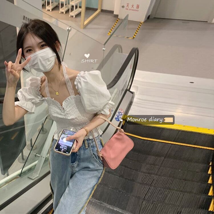 ホワイトシャツ ショートサマートップス 大人ガーリー スウィート キュート カジュアル 夏物 モンロー41514680532