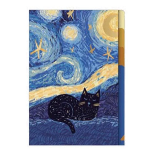 戸田美穂子 パステル画 絵 ニャーニャの冒険Ⅱ 猫 ニャースキー A5 3ポケットクリアファイル Starry Night Cat | 奈良の