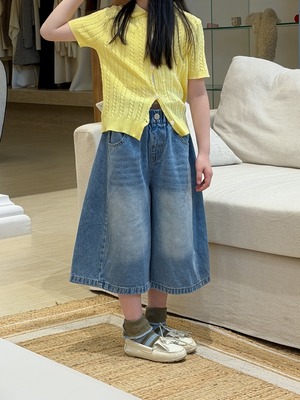 7分丈デニムガウチョパンツ（ブルー）KMAI 2026春｜100-160cm｜半端丈｜ワイドパンツ｜クロップドパンツ ［取寄］