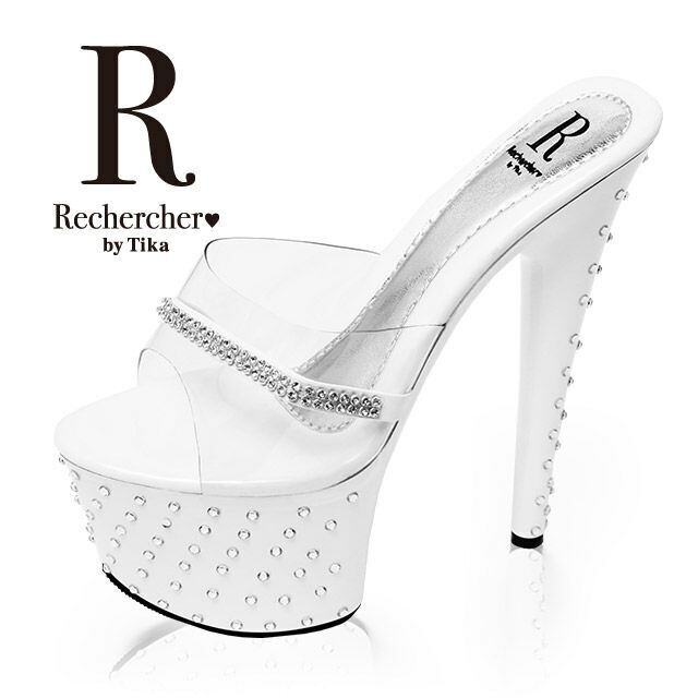 SALE【即納】Anniversary【数量限定】★ストーン付き厚底クリアサンダル (ホワイト) (16.5cmヒール) 7007【税込】