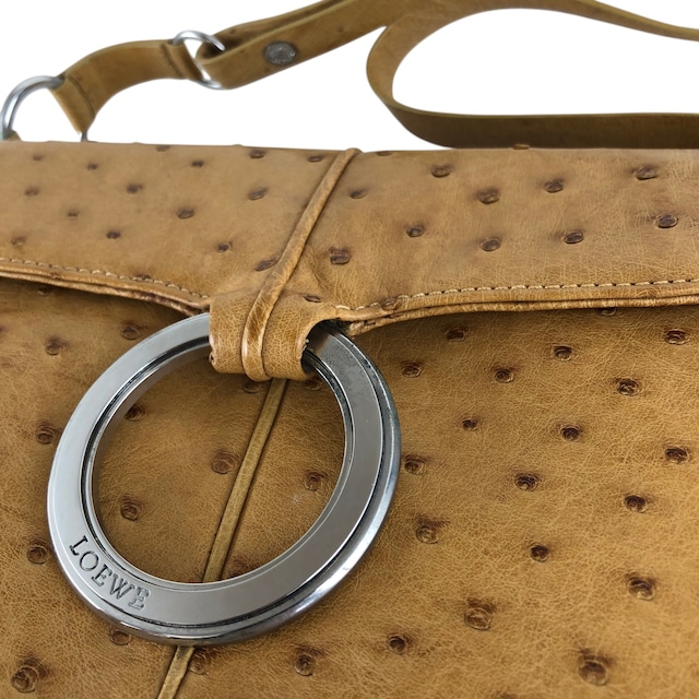LOEWE ロエベ ショルダーバッグ ベージュ サークルロゴ オーストリッチ セミショルダーバッグ vintage ヴィンテージ オールド 2bjbin