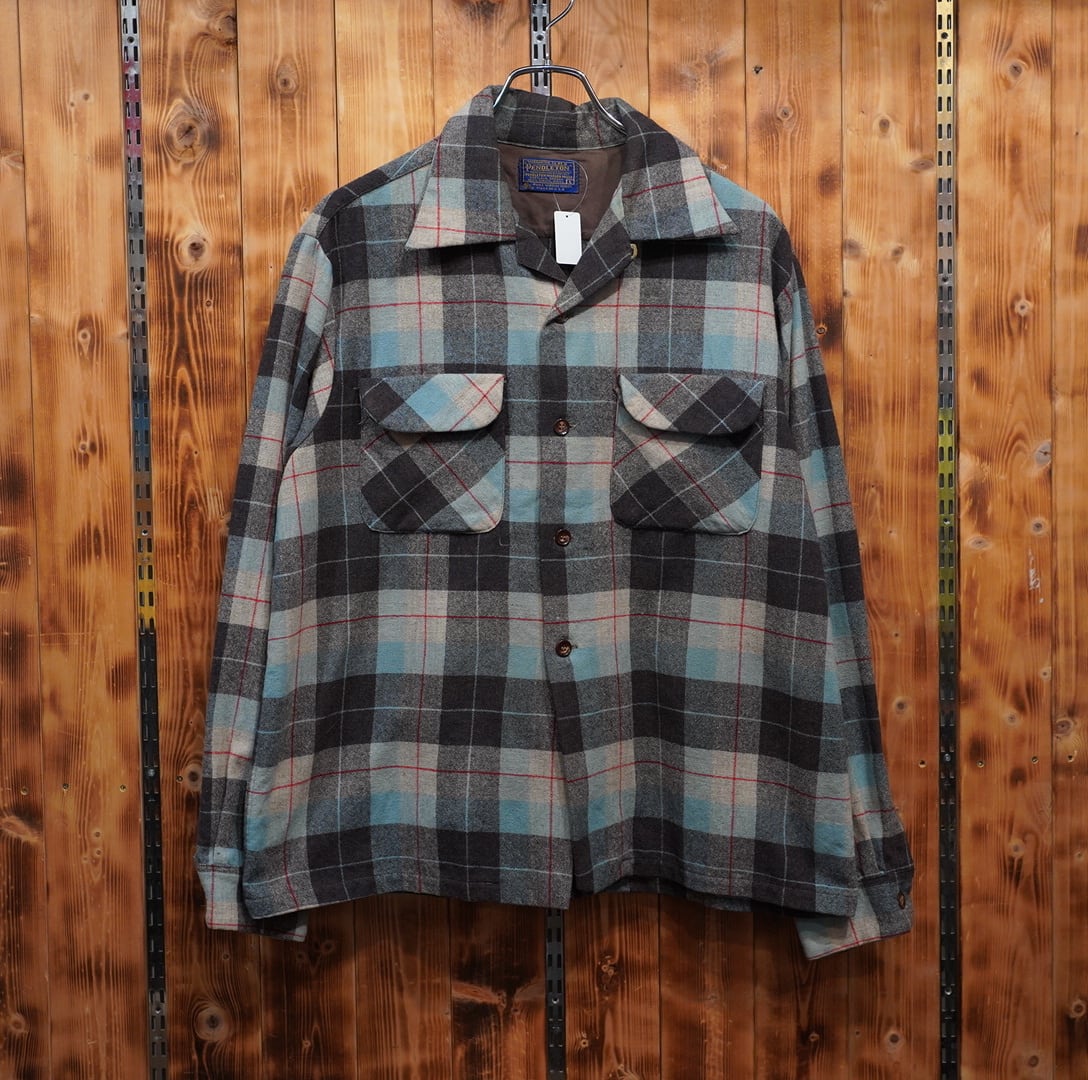 70s pendleton ボードシャツ L/ペンドルトン チェック オープンカラーシャツ 開襟シャツ