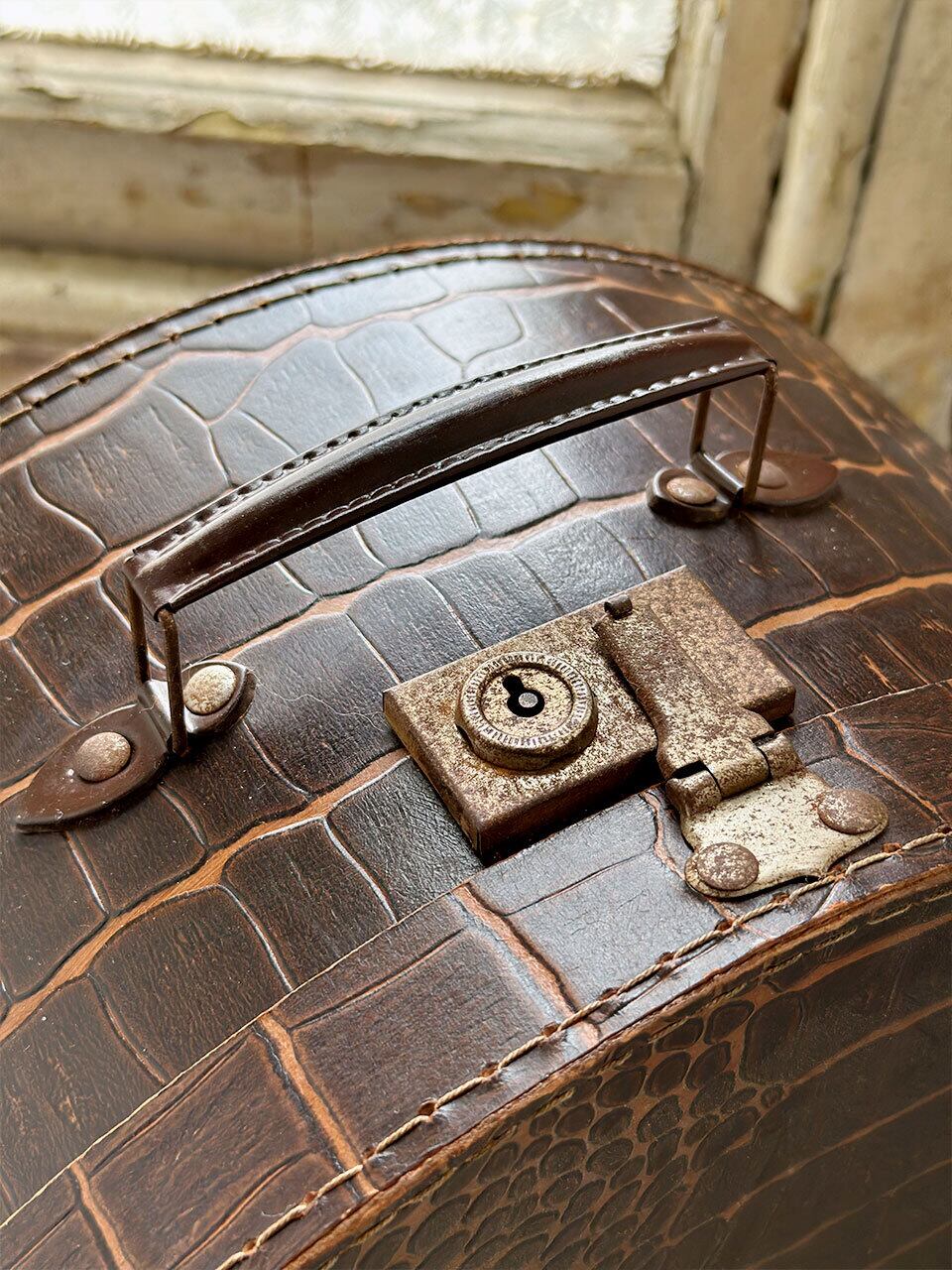 ハットボックス ブラウン クロコダイル型押し柄 紙製 | Brocante de La