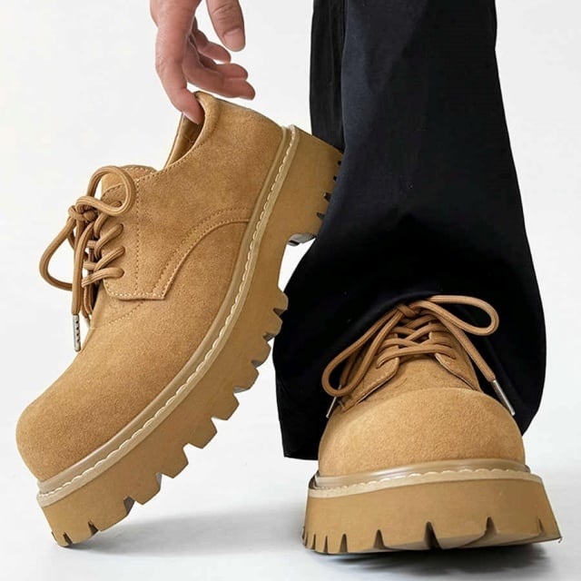 キャメルスエード 厚底ハイカットブーツ 予約販売】ブーツ メンズ シューズ 韓国 厚底 靴 キャメル スエード