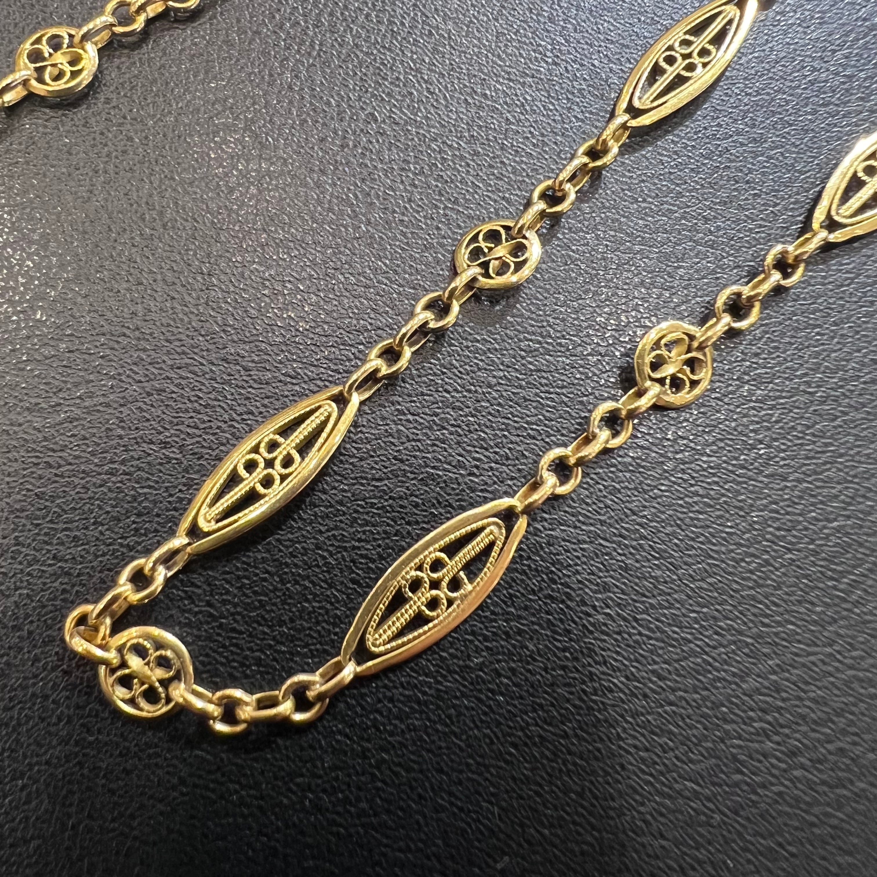 DRN00090 フランス アンティーク 18金 K18 フィリグリーチェーン 52cm