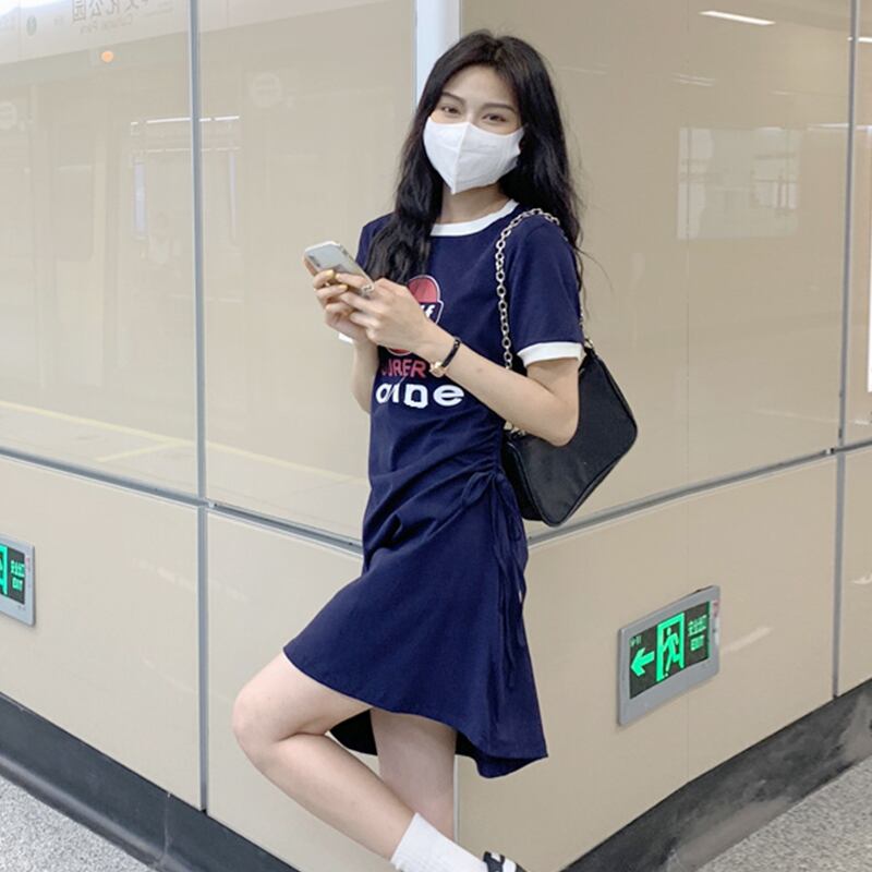 ブルーTシャツ ドレス サマースリムショートスカート 夏物 スーパーモール20124114180