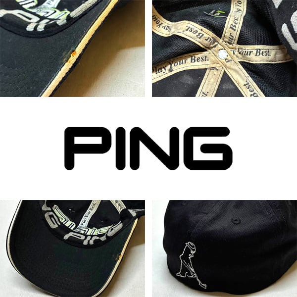 1点物◇ピンPING黒フレックス帽子ストレッチキャップUSA古着メンズ