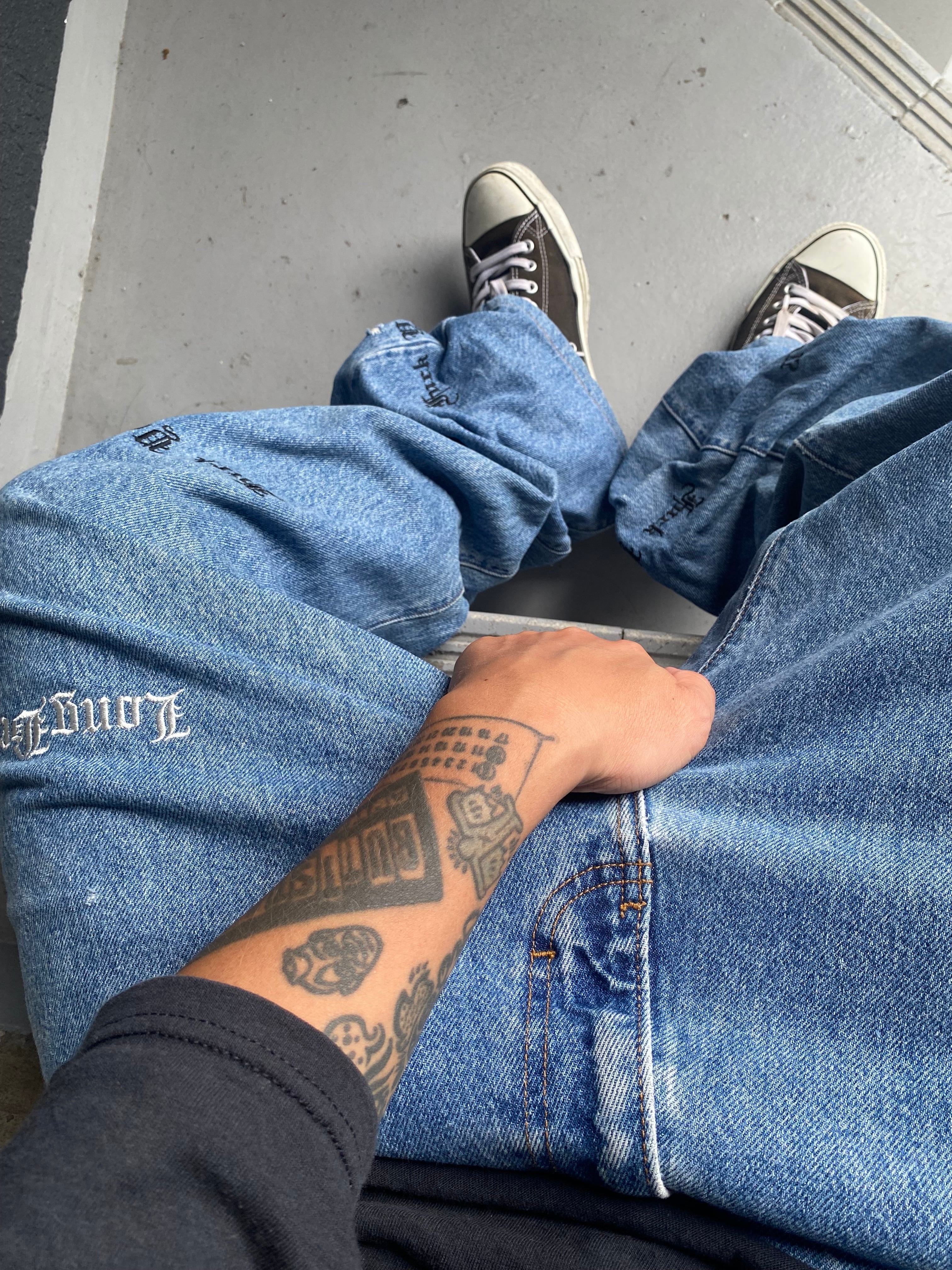BUTTSTAIN! ANTI FASHION！青ヘドロ柄、ヴィンテージパンツ BUTTSTAIN!ANTI FASHION!