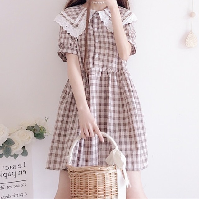 全2色チェック柄ガーリーワンピース Cumeist キュミスト