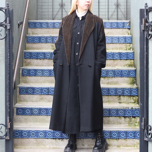 USA VINTAGE otello pelle VELOUR SHAWL COLLAR WOOL CHESTERFIELD COAT/アメリカ古着ベロアショールカラーウールチェスターフィードコート