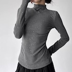 Winter Long Sleeve T-Shirt, Sparkly Mock Neck Slim Fit Top (ME295)