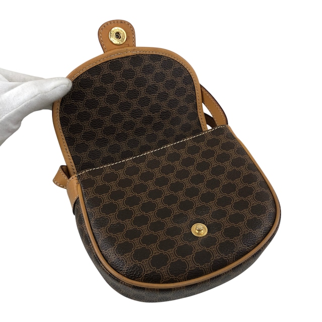 CELINE セリーヌ マカダム ショルダーバッグ ブラウン トリオンフ PVC ミニバッグ vintage ヴィンテージ オールド mfvtfa