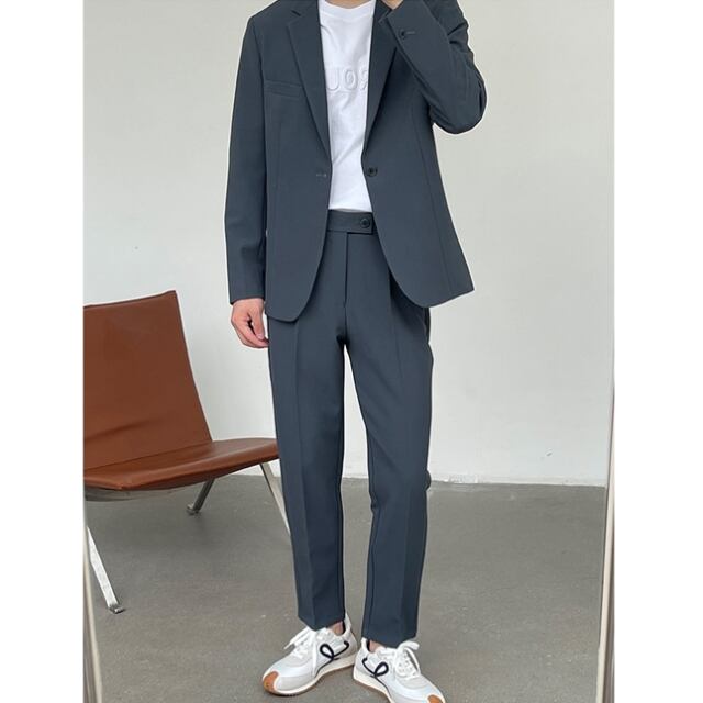 【予約販売】メンズ セットアップ スーツ 無地 ベーシック シック スリム 男前 ブラック アプリコット ブルー グレー ジャケット パンツ セット セットアップ ビジネス 通勤 フォーマル パーティ 二次会 同窓会 結婚式 韓国 トレンド 大きいサイズ S/M/L/XL/2XL/3XL