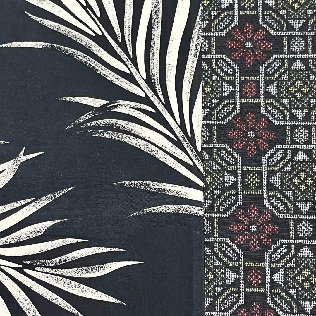 袋帯 縦柄華模様 モダン葉っぱ柄 黒色 O-3692 | リユース着物わびさび 