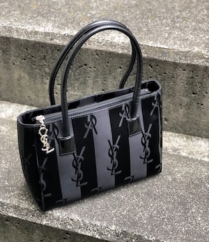 Yves Saint Laurent イヴ サンローラン　YSLチャーム　ストライプ　ミニバッグ　ハンドバッグ　ブラック　vintage　ヴィンテージ　オールド　xn8hwi