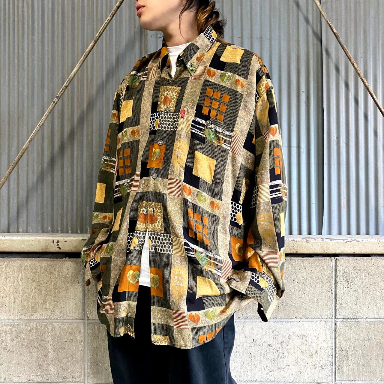 STREET CULTURE 総柄 半袖 レーヨンシャツ ボックスシャツ メンズXL /eaa332122レーヨン55%ナイロン45%色