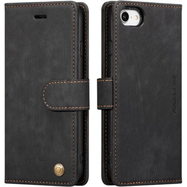 QLTYPRIiPhone SE ケース 第3世代 2022 5G/iPhone SE ケース 第2世代 iPhone7用ケース iPhone8用 ケース 手帳型 ケース 上質PUレザーアイフォン7/8/SE2/SE3 手帳型 携帯カバー カード収納 スタンド機能付き マグネット式 軽量薄型 手触りが良い 耐衝撃 全面保護 ケースiPhone 7/8/SE2/SE3対応4.7inchブラック 1689