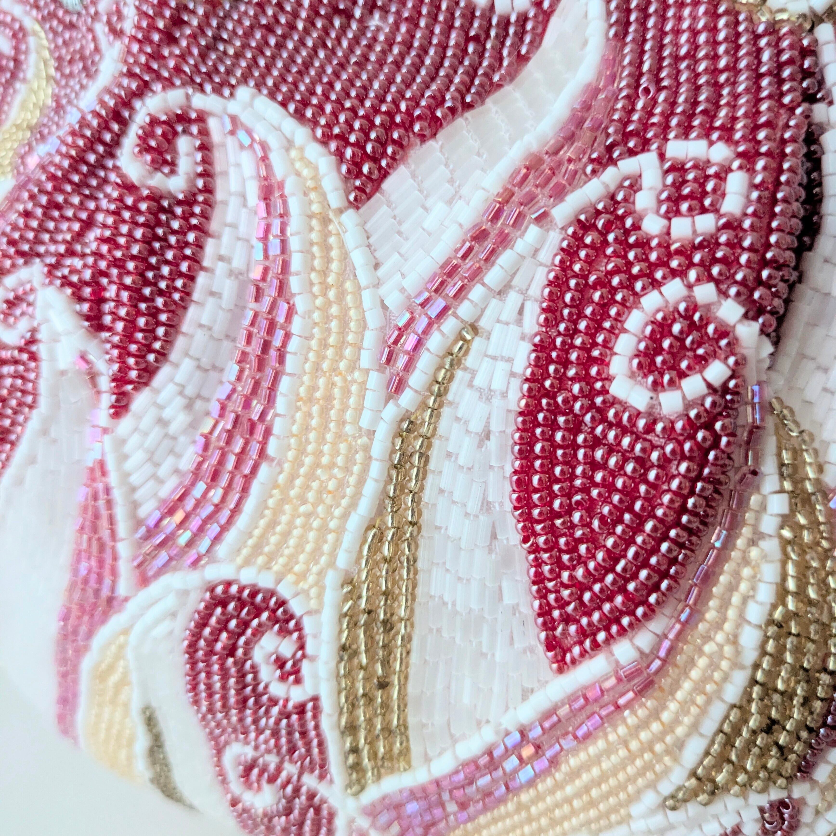 ヴィンテージ 昭和レトロ 和装 パーティー ビーズ刺繍バッグ Vintage】ビーズ刺繍バッグ ピンク チューリップ型 パーティーバッグ