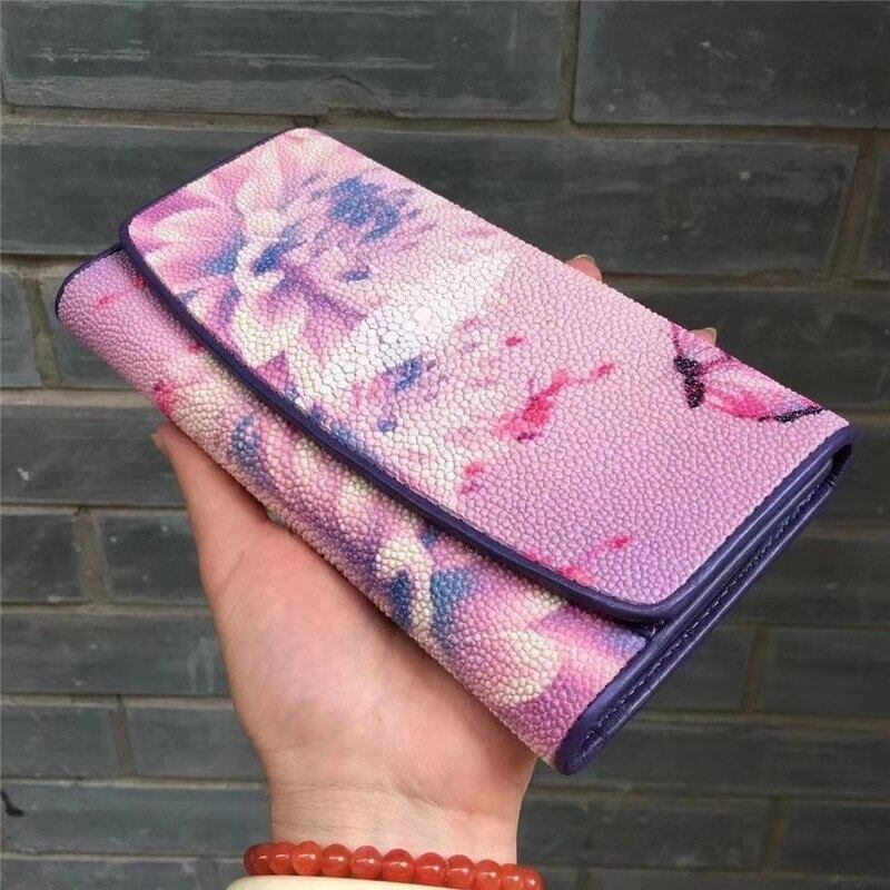 定番入荷 スティングレイ革 ブラック 黒 パープル 紫 長財布 格子柄