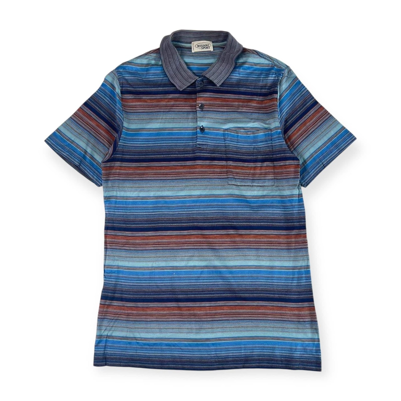 イタリア製 MISSONI SPORT ミッソーニ ボーダー 天竺 半袖 ポロシャツ S/マルチ メンズ ビンテージ