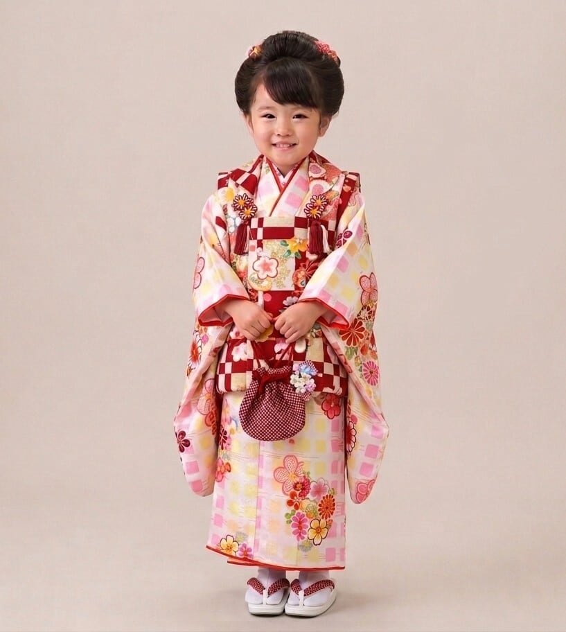 七五三 被布セット ピンク 梅柄 3歳用100cm 七五三 女の子 3歳用 着物フルセット（ピンク×梅柄） | 鱗屋商店