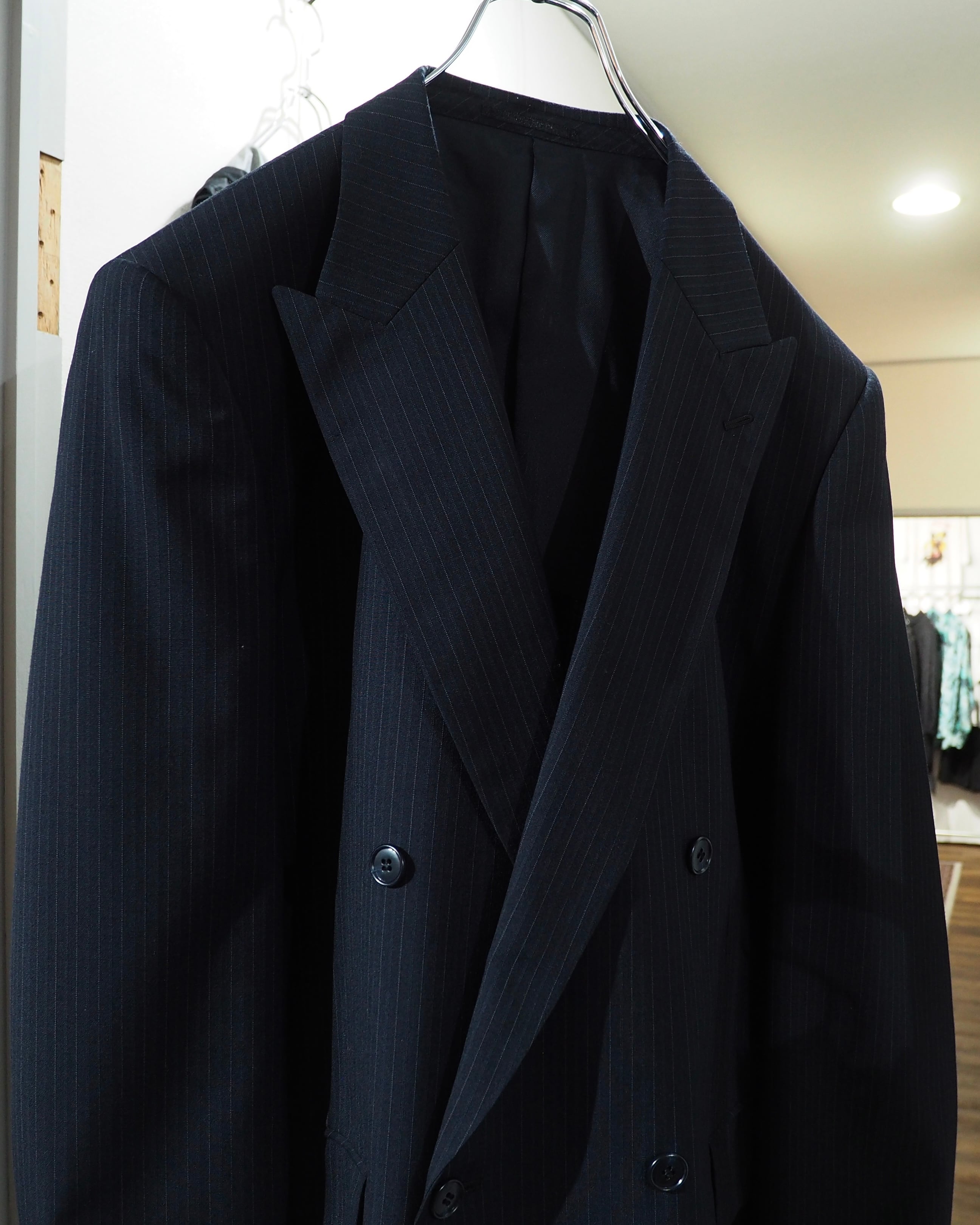 1990s Beautiful Pinstripe Embroidery Vintage Double Breasted Tailored Jacket