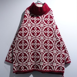 EURO "CHIMSEE" White & Red Geometric Design High Neck Knit