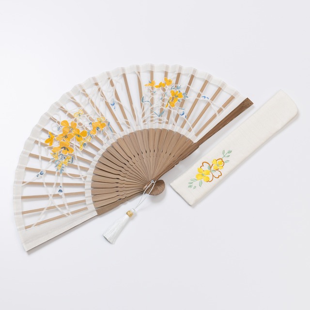 額透かし彫扇 紗月 菜の花 白