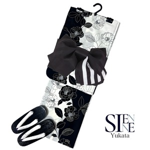 浴衣ジェンヌ 浴衣3点セット 黒×白 結び帯 作り帯 ゆかた 浴衣セット