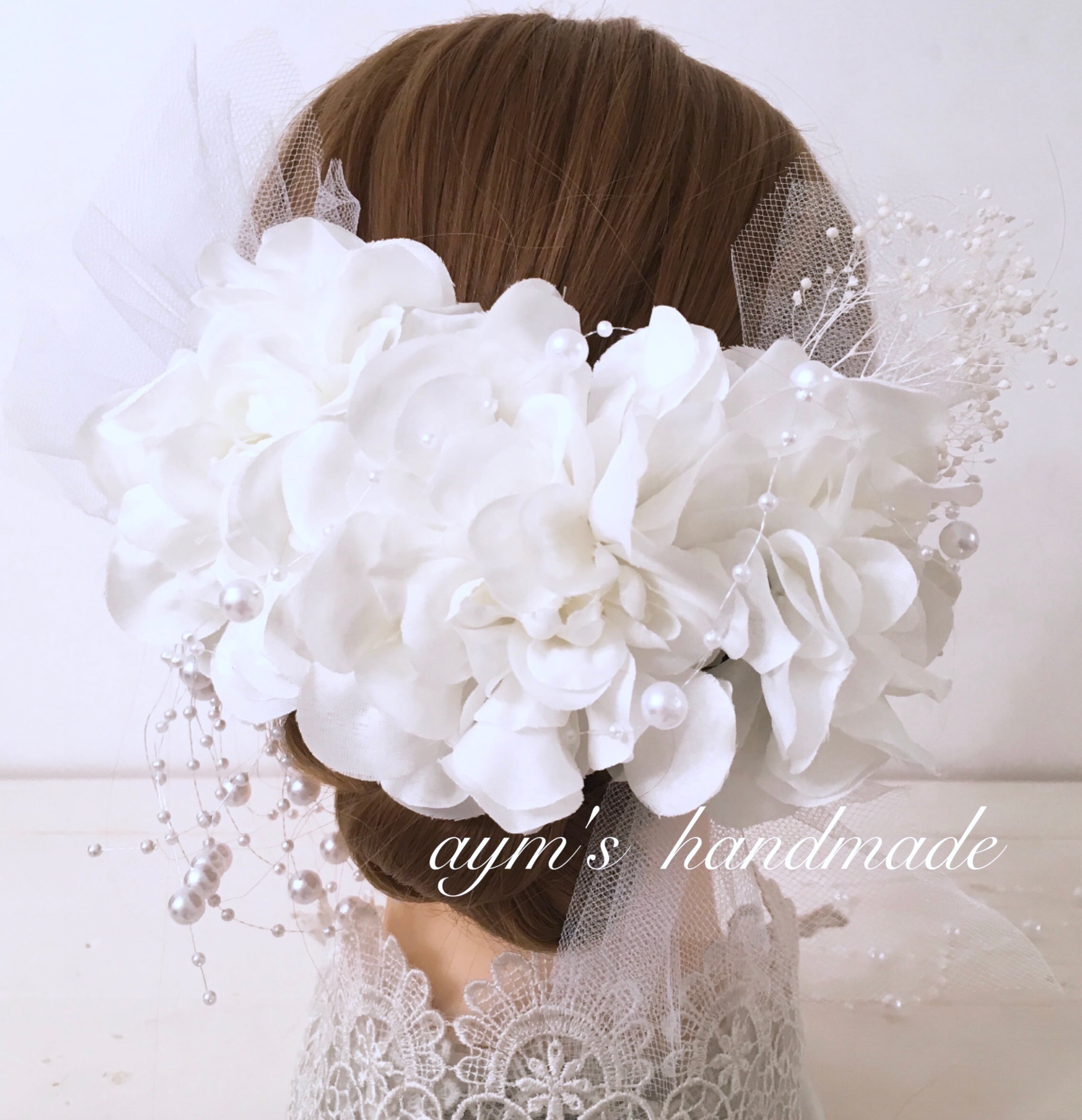 【カラー変更OK】純白の花嫁 フラワーヘッドドレス ウェディング