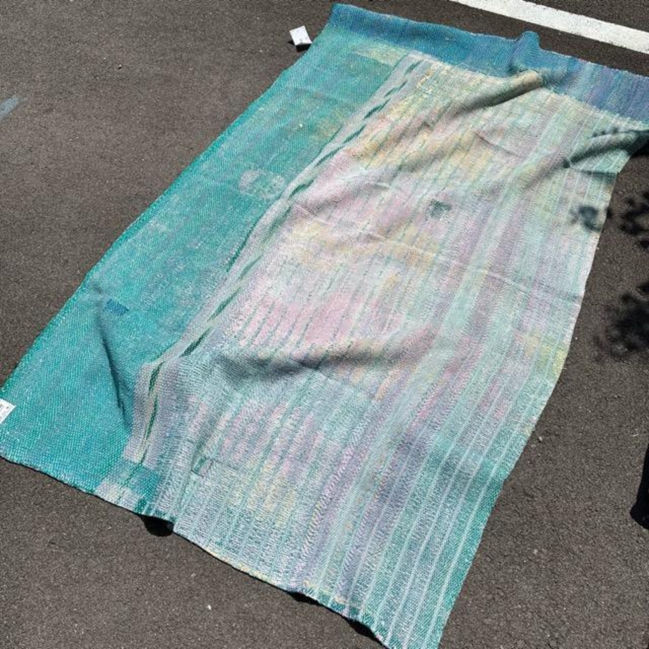 インド　ヴィンテージラホールキルト 38000-5　115×200cm　カンタ　ベッドカバー　ソファカバー　マルチカバー　ハンドメイド　１点もの　グリーン　ホワイト