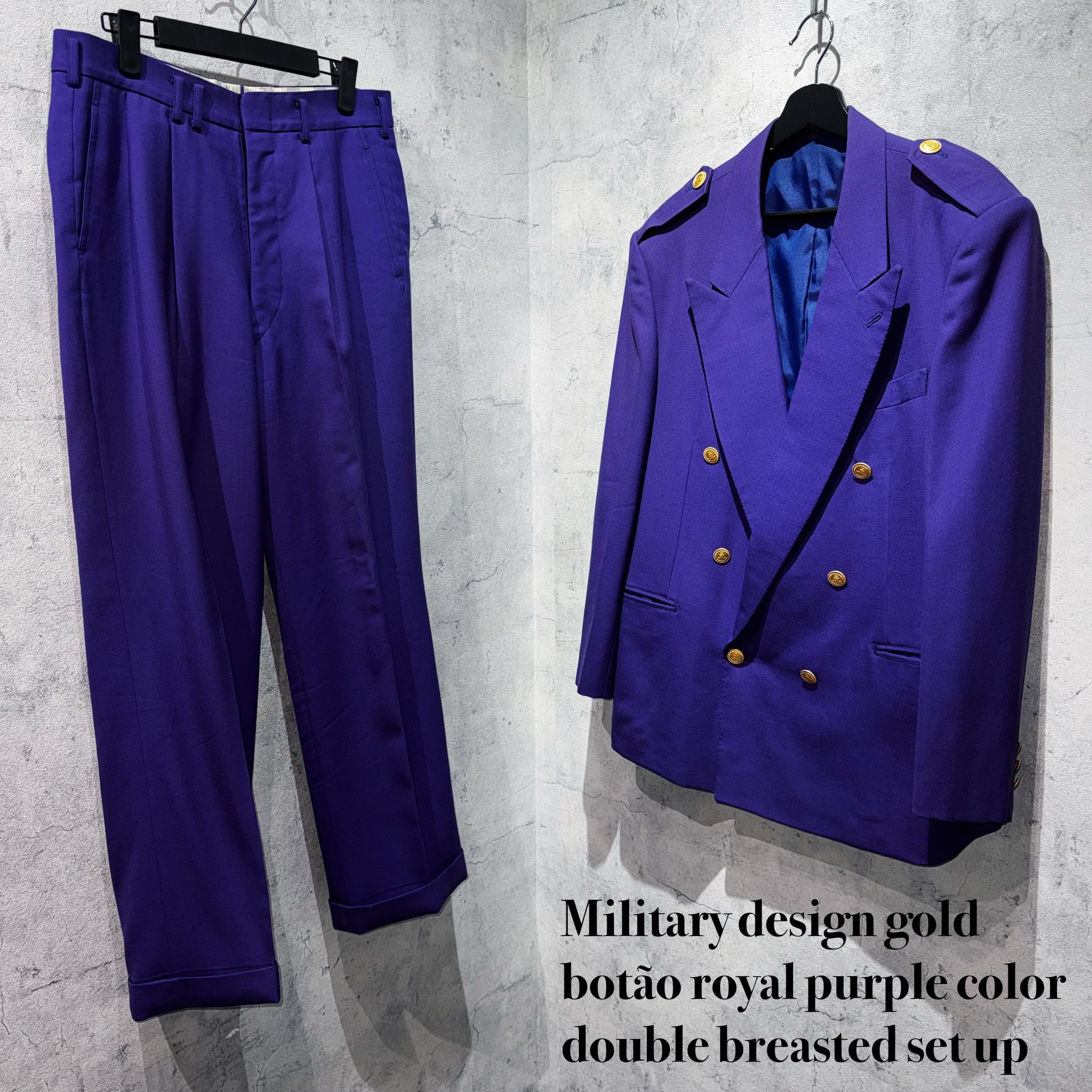 Military design gold botão royal purple color double breasted set up