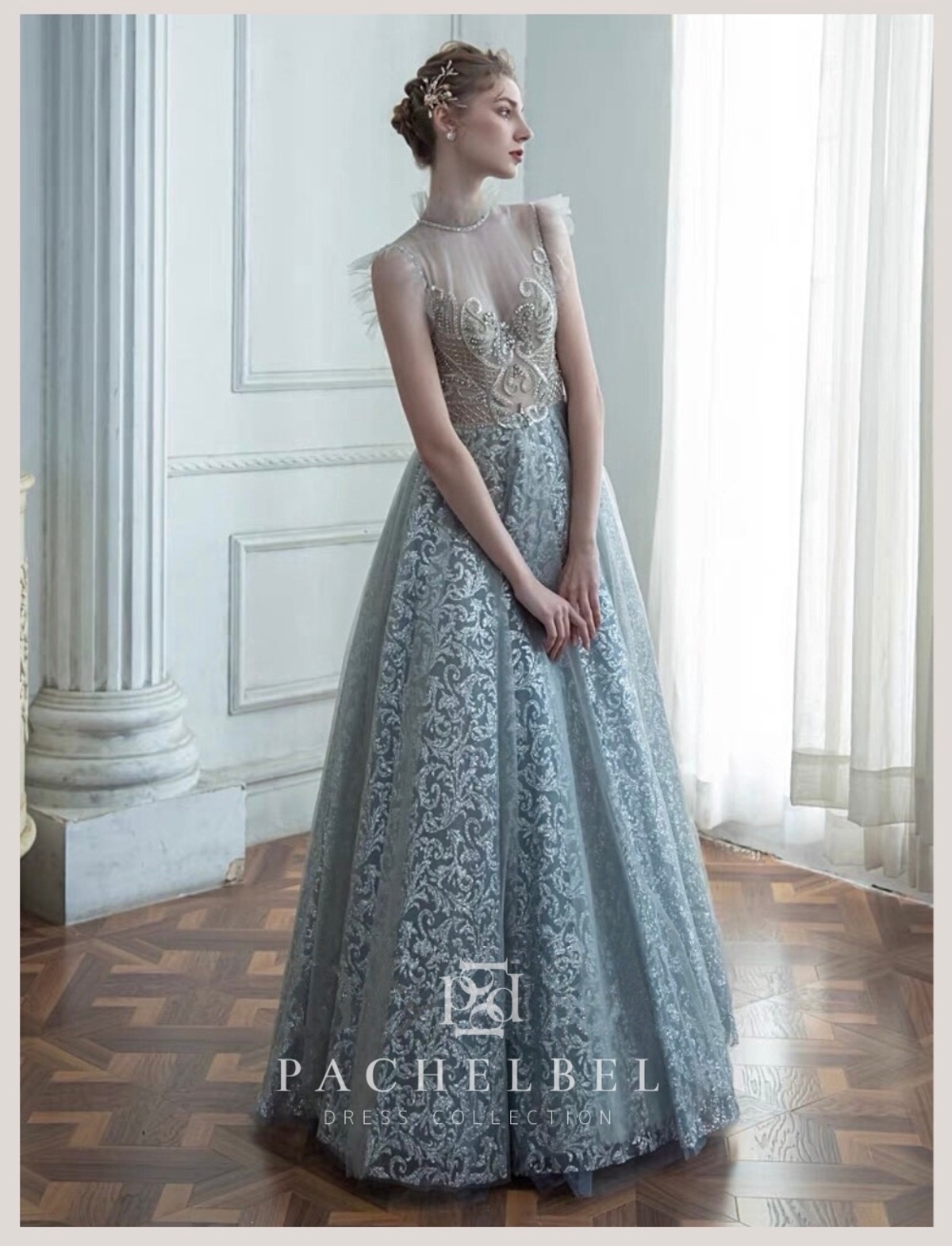 ライトブルービジューフリルカラードレス | PACHELBEL パッヘルベル  