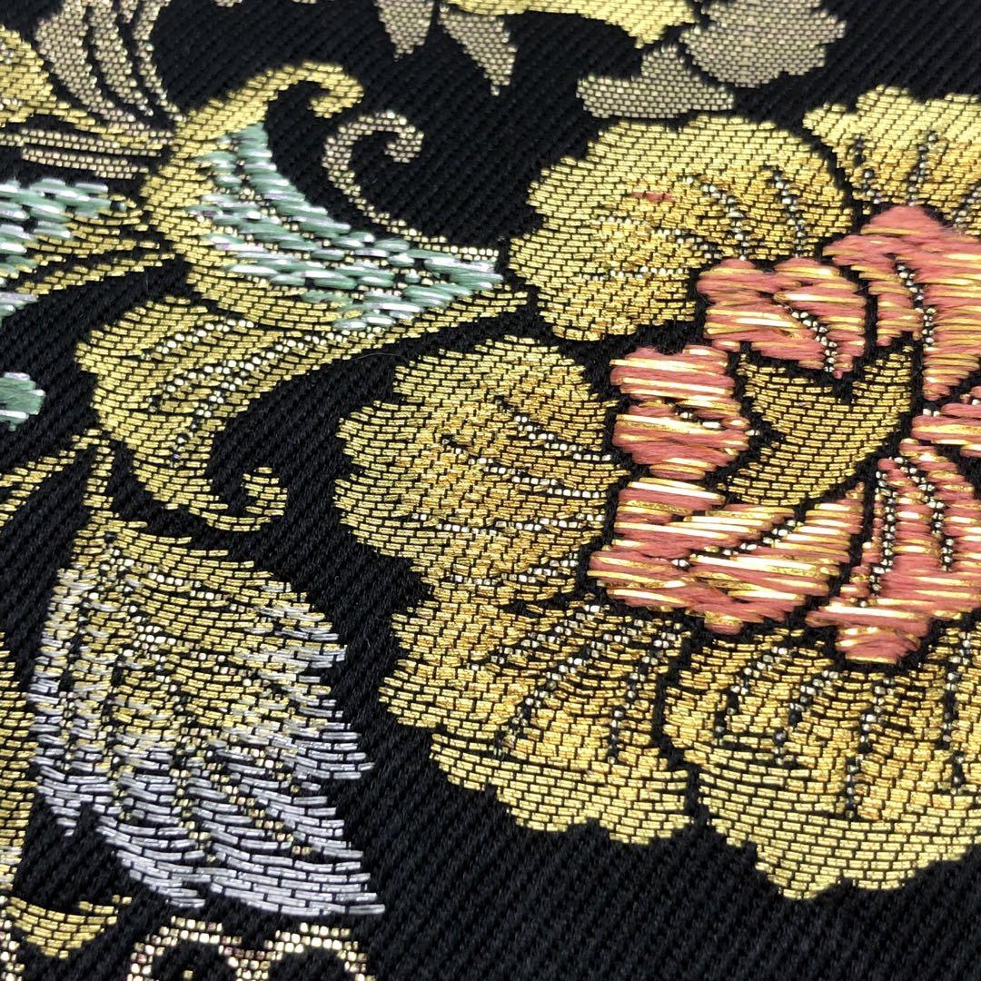 O-2534 袋帯 煌びやかで美しい花模様に蝶々 金銀糸 黒色 | リユース着物専門店 わびさび