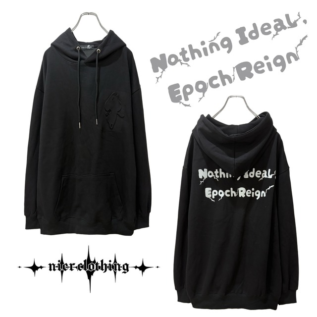 EMBOSSED SILHOUETTE BLACK PULLOVER PARKA
