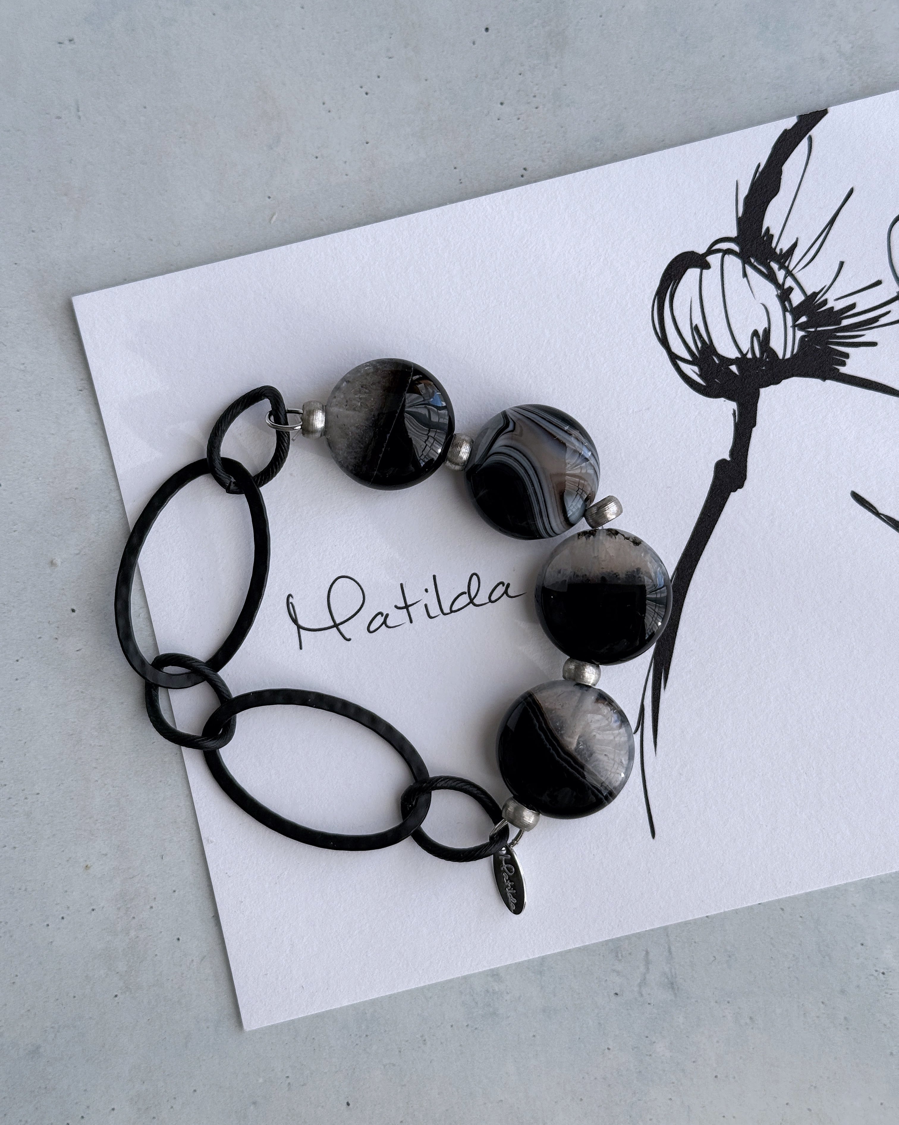 Chain & stone bracelet (ブラックアゲート×クォーツ)