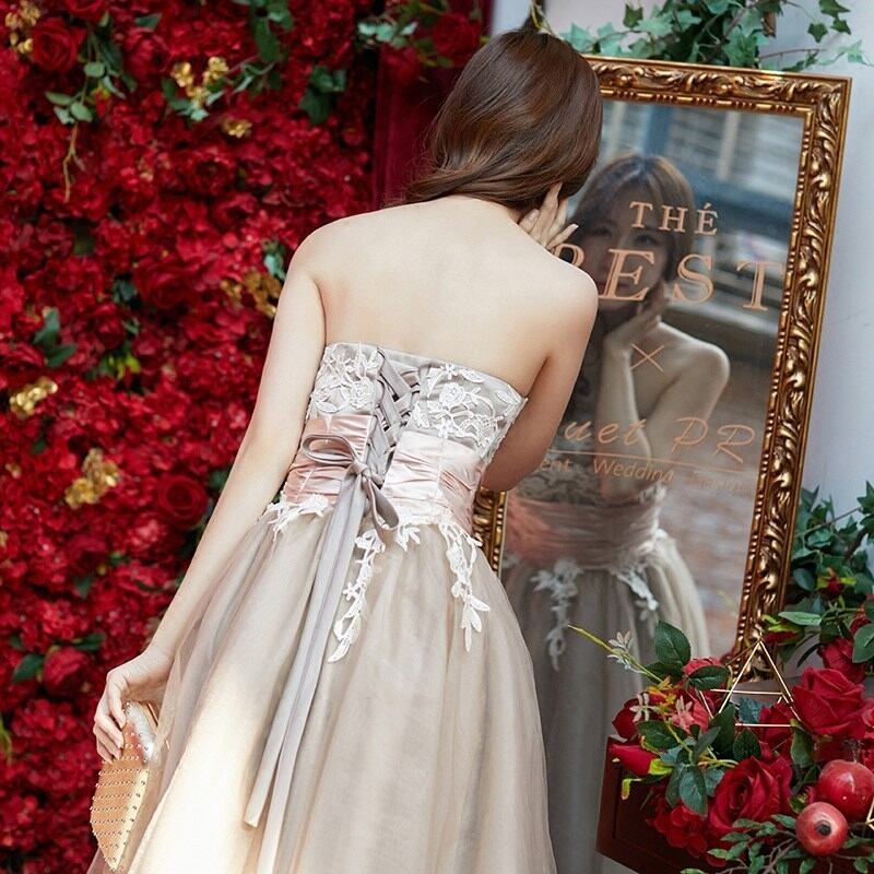 ベージュ チューブトップパーティードレス 結婚式 | silvia シルビア