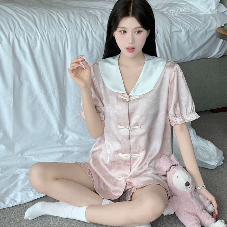 サブカル 服 地雷系 通販 セミロリ 甘め 中華風 パジャマ チャイナ風 シルキー