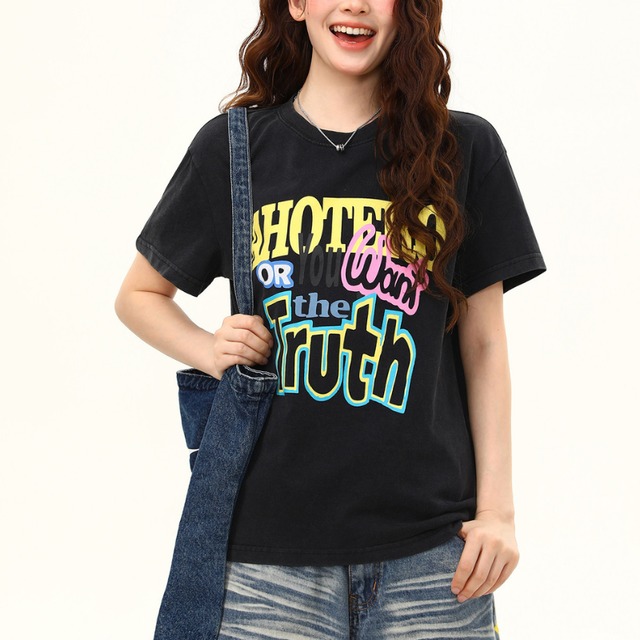 pop letter print short-sleeve tee　ポップレタープリント半袖ティー　J1989